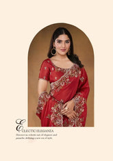 India Silk Rich Red Sarees Featuring A Blend Of Multiple Fabrics Offer A Perfect Balance Of Elegance